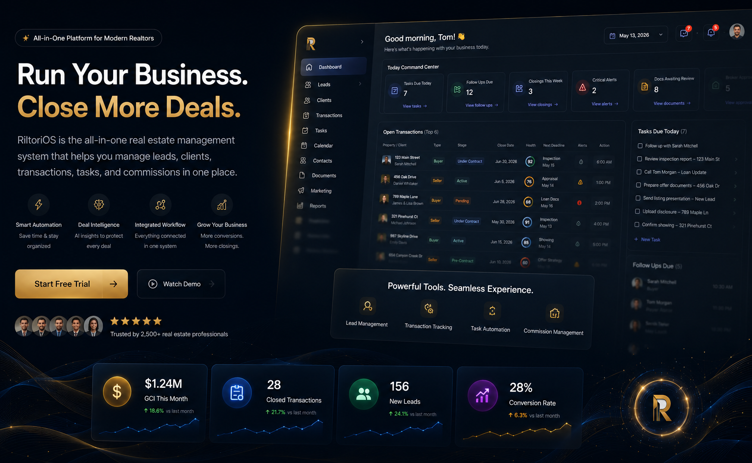 RILTORI — Run your business, close more deals. Manage leads, clients, transactions, tasks, and commissions in one place.